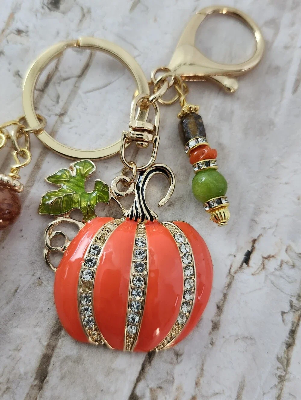 Pumpkin Fall Purse Charm or Keychain Holiday Jade Aventurine Paper Handcrafted